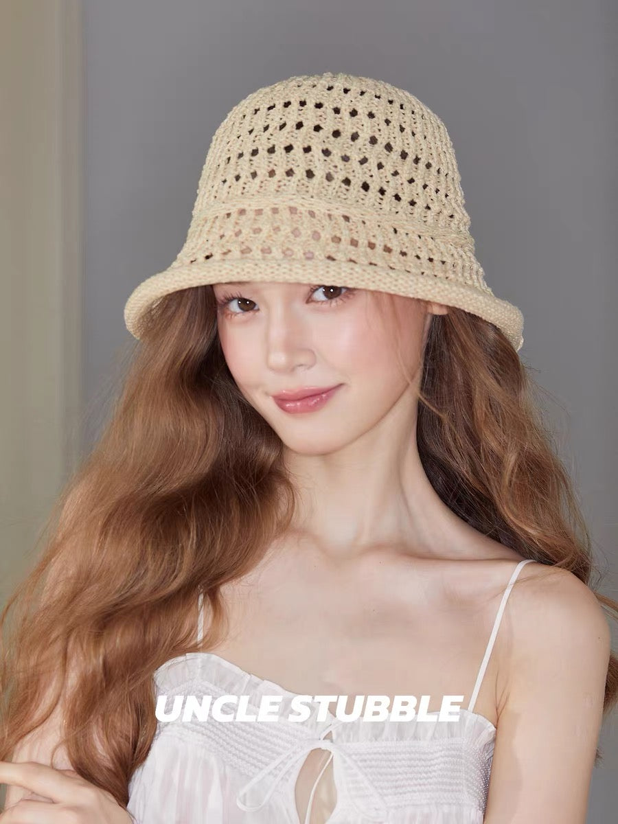Women's vacation straw hat, summer breathable mesh bucket hat, super cute, Japanese style, suits everyone, makes your face look smaller, fashionable fisherman hat.