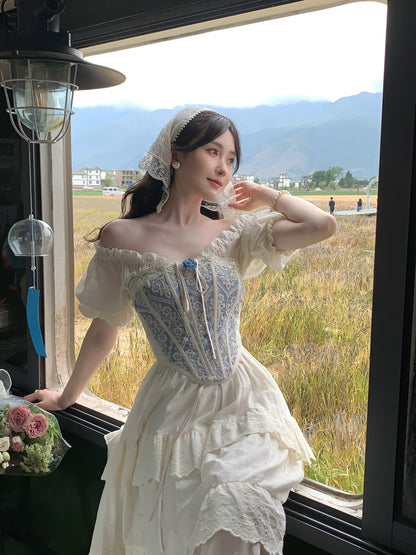 PartyYan Heidi Heavy Embroidery French Palace Waist Vest Two-piece Tea Break Skirt Jacquard Dress
