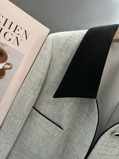 Gray small fragrant style contrasting color splicing suit jacket for women 2024 new spring and autumn light luxury exquisite super good-looking suit