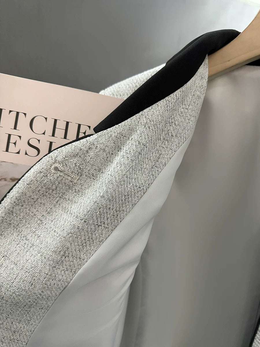 Gray small fragrant style contrasting color splicing suit jacket for women 2024 new spring and autumn light luxury exquisite super good-looking suit