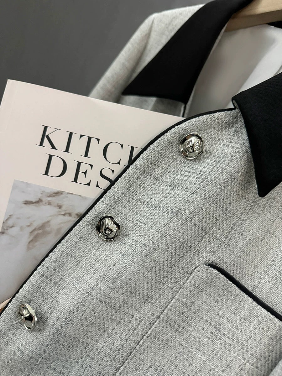 Gray small fragrant style contrasting color splicing suit jacket for women 2024 new spring and autumn light luxury exquisite super good-looking suit