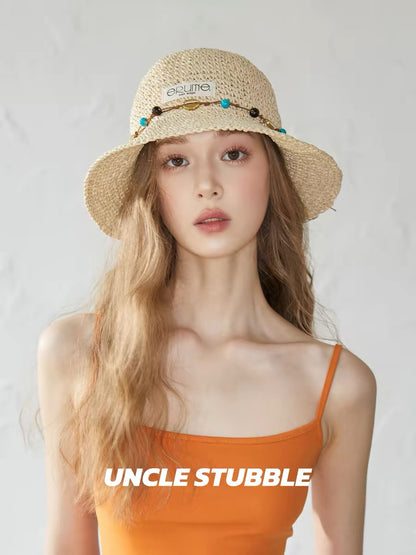 Super stylish 2026 vacation-style foldable straw hat, straw braided hollowed-out fisherman hat, slimming bucket hat for women.