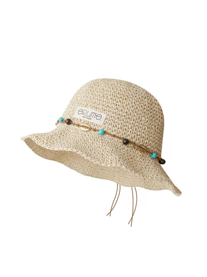 Super stylish 2026 vacation-style foldable straw hat, straw braided hollowed-out fisherman hat, slimming bucket hat for women.