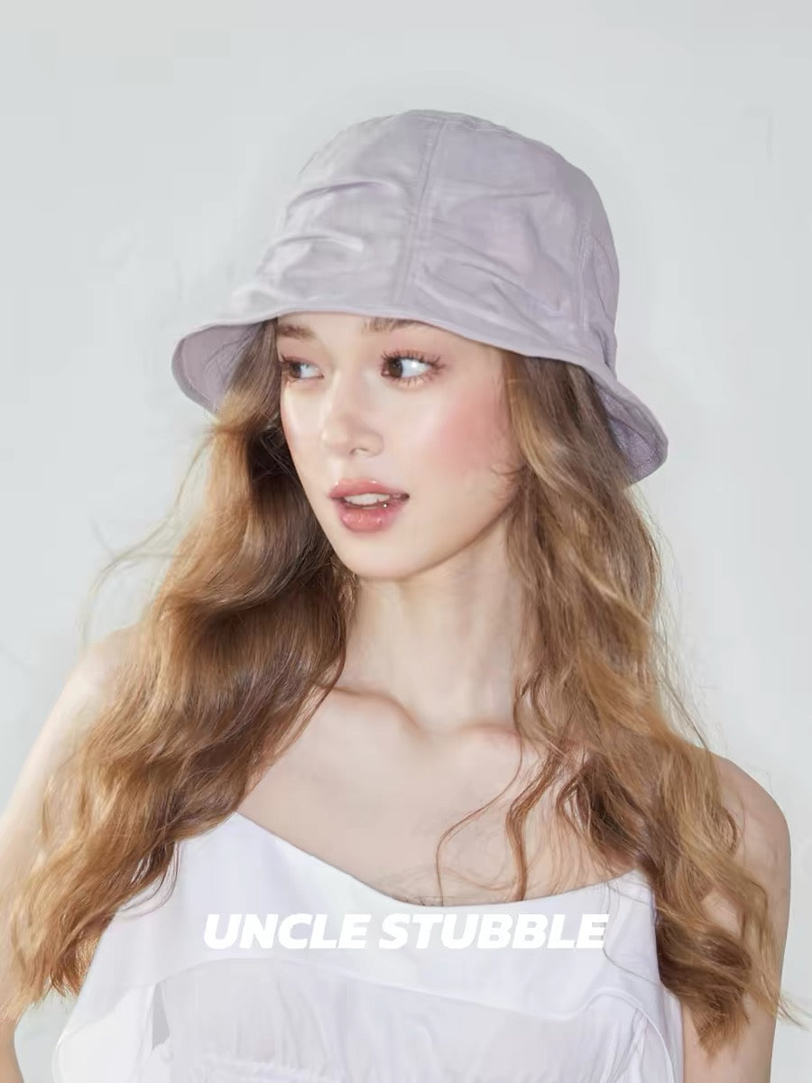 Summer purple bucket hat for women, Japanese style, thin and breathable cotton and linen fisherman hat, taro purple hat, Korean style sunshade hat.