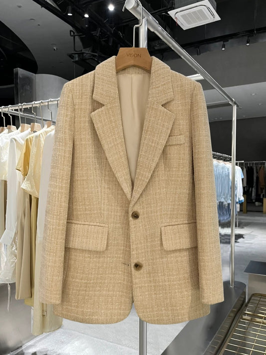 Design sense beige niche suit jacket women's anti-season autumn and winter new product small fragrance French temperament small suit trend