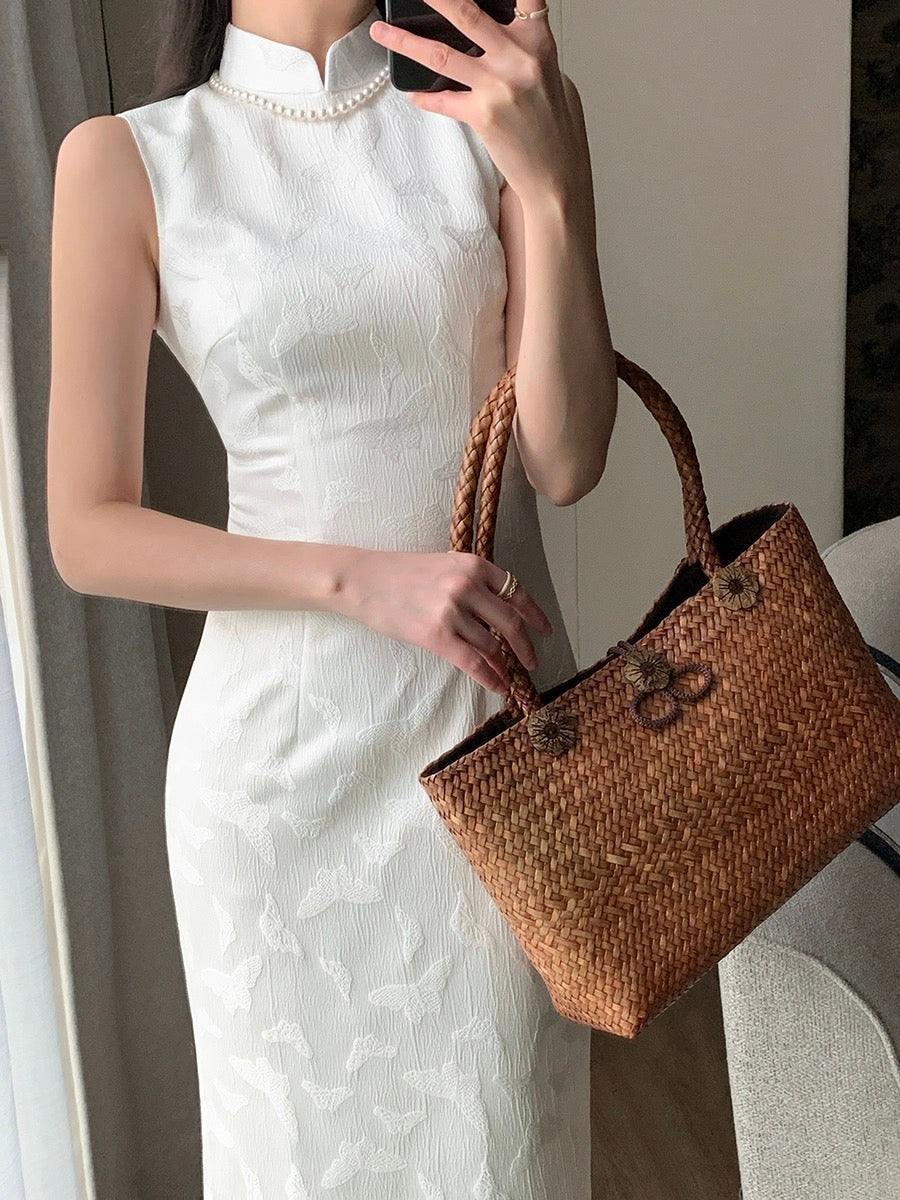 Guo Ge's White Dress Women's 2024 Summer New Style Super Beautiful New Chinese Style Sleeveless Slim Jacquard Improved Cheongsam