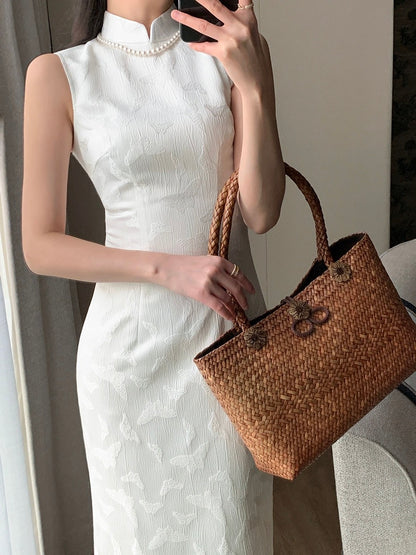 Guo Ge's White Dress Women's 2024 Summer New Style Super Beautiful New Chinese Style Sleeveless Slim Jacquard Improved Cheongsam