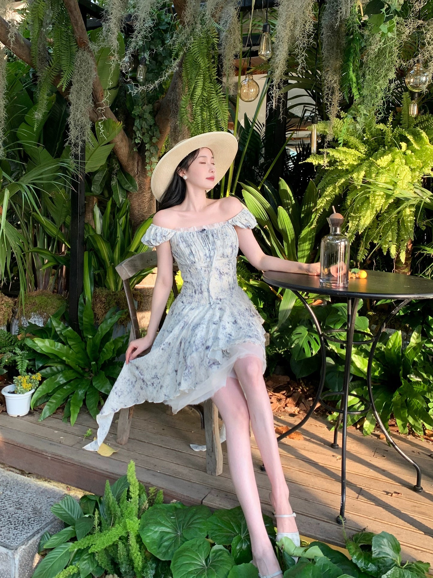 PartyYan Sea Salt Smoothie French Floral Irregular High-Quality Temperament Seaside Vacation Travel Photography Dress for Women