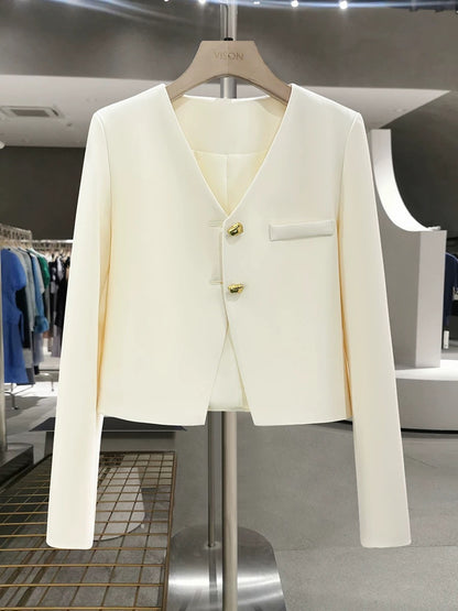 Off-white French simple short suit jacket for women 2024 new spring and autumn high-end texture suit top trend