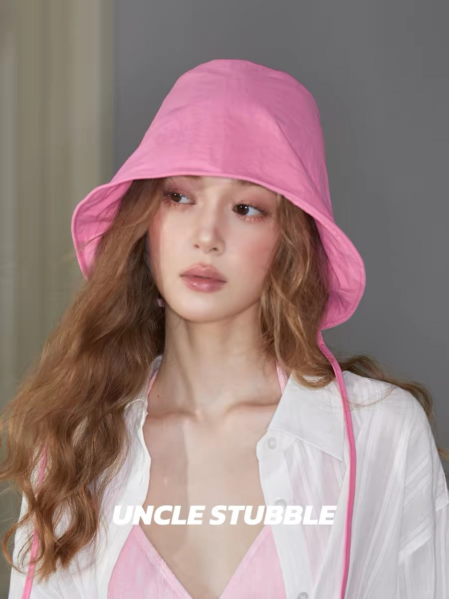 Women's fashionable rose red face-covering bucket hat, sun protection and UV protection hat, thin summer sun hat.