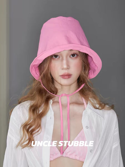 Women's fashionable rose red face-covering bucket hat, sun protection and UV protection hat, thin summer sun hat.