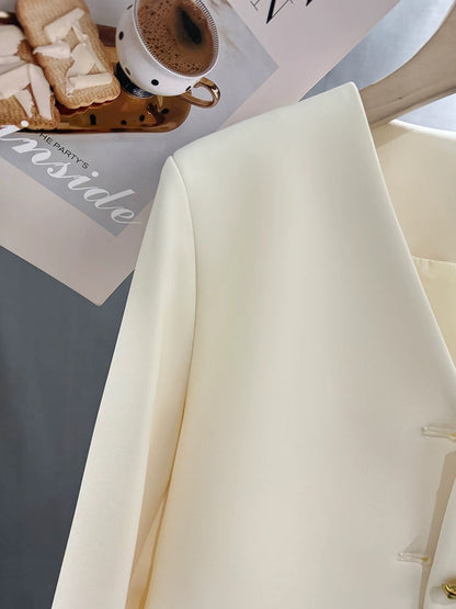 Off-white French simple short suit jacket for women 2024 new spring and autumn high-end texture suit top trend