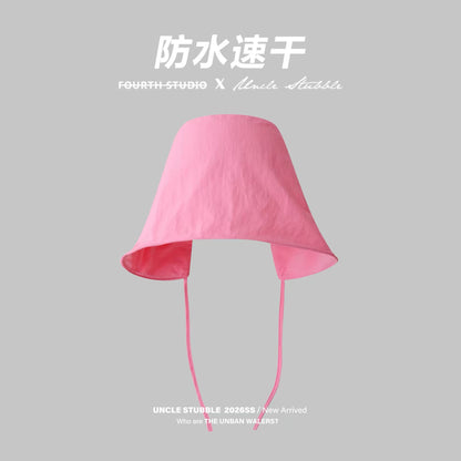 Women's fashionable rose red face-covering bucket hat, sun protection and UV protection hat, thin summer sun hat.