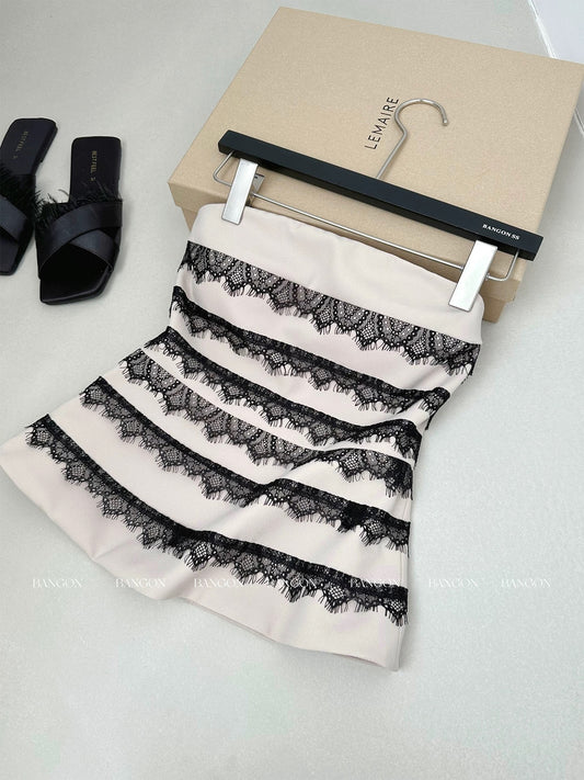 BANGON INS one-shoulder tube top for women French style lace stitching pure hot girl slim fit