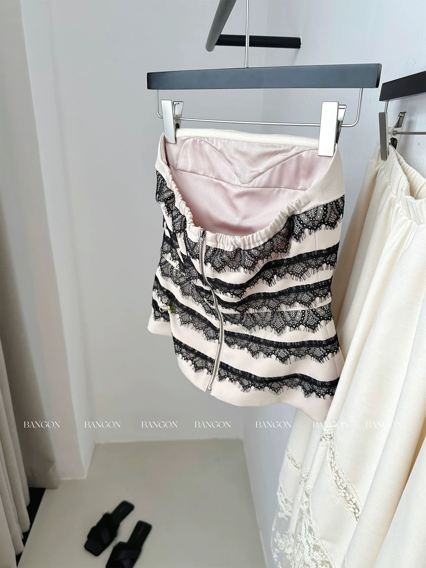 BANGON INS one-shoulder tube top for women French style lace stitching pure hot girl slim fit