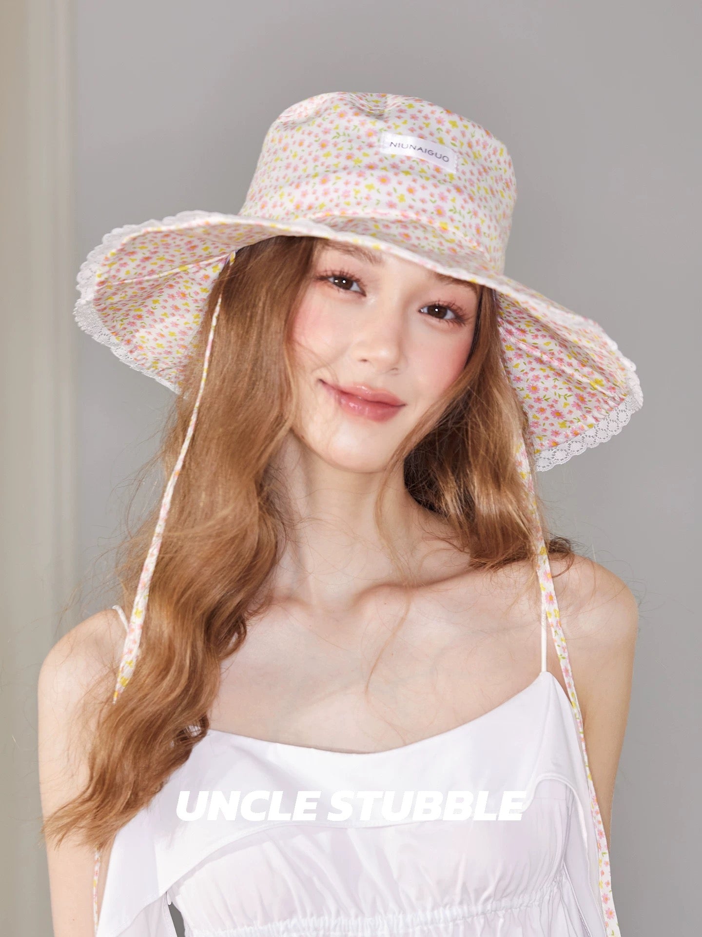 French-style floral fisherman's hat, thin, wide brim, sun protection hat for women, sweet lace pink sun hat.
