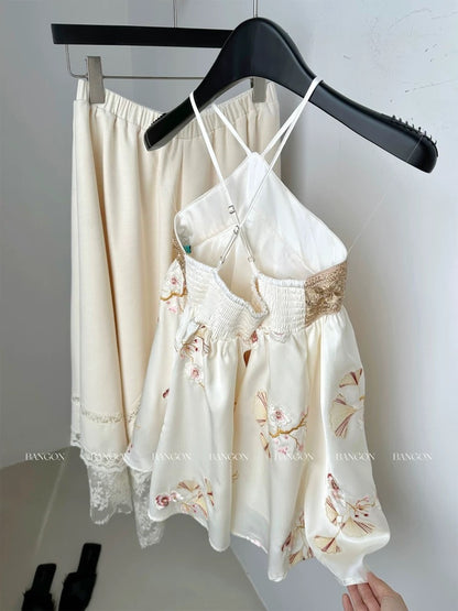 BANGONI INS Retro New Chinese Embroidery Halter Vest Romantic Relaxed Holiday Style Top
