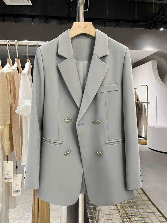 2024 spring and autumn new gray high-end British style blazer women's French texture fashion small suit