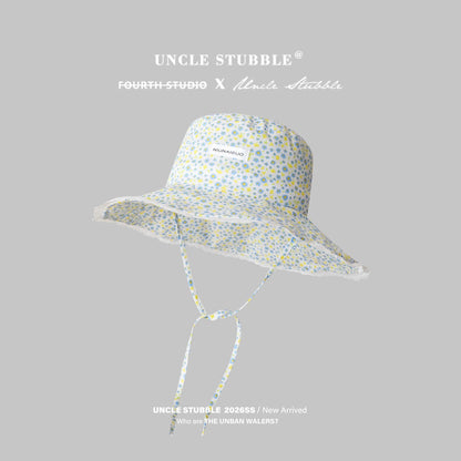 French-style floral fisherman's hat, thin, wide brim, sun protection hat for women, sweet lace pink sun hat.