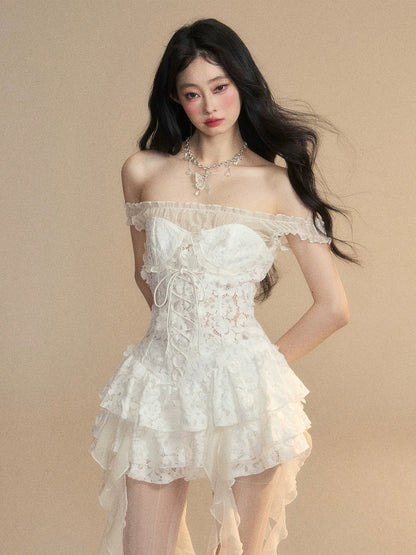 Shao Yeyan Austin girl fragrance high-grade French lace dress female summer waist slim cake skirt short skirt