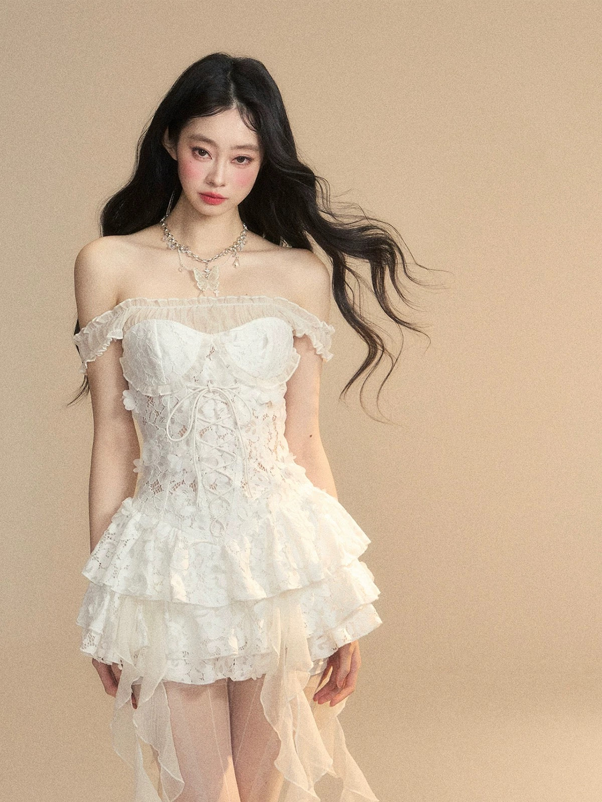 Shao Yeyan Austin girl fragrance high-grade French lace dress female summer waist slim cake skirt short skirt