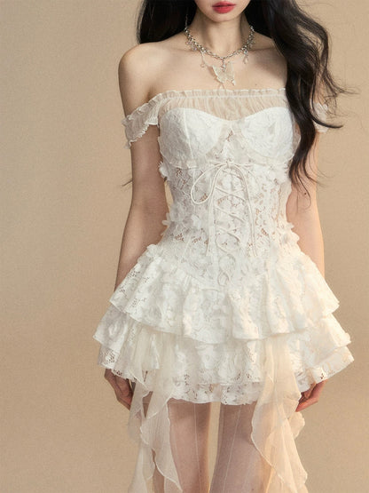 Shao Yeyan Austin girl fragrance high-grade French lace dress female summer waist slim cake skirt short skirt
