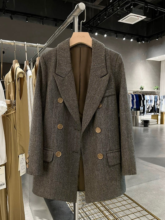 Korean style Korean style suit jacket for women off-season autumn and winter new herringbone pattern commuting temperament winter style high-end