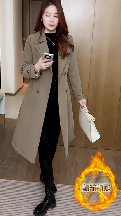 Women's 2023 new winter style velvet and thickened windbreaker jacket, Western-style mid-length waist-warming over-the-knee coat trend