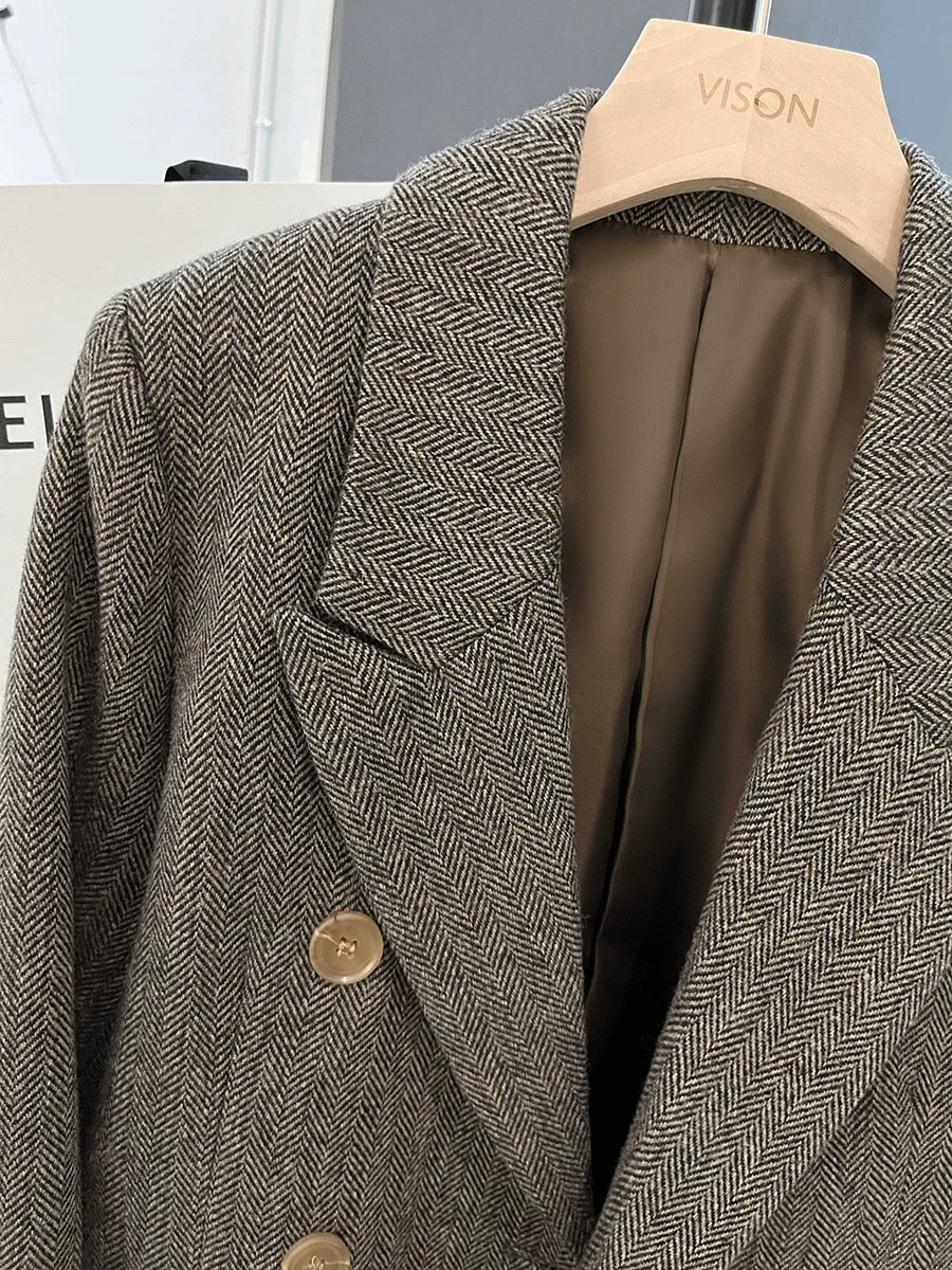 Korean style Korean style suit jacket for women off-season autumn and winter new herringbone pattern commuting temperament winter style high-end