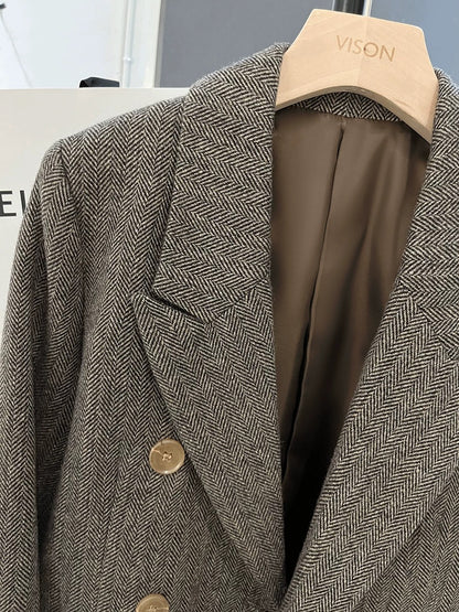 Korean style Korean style suit jacket for women off-season autumn and winter new herringbone pattern commuting temperament winter style high-end