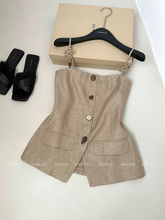 BANGON INS French retro tops 2025 summer new style celebrity temperament high-end tube top vest