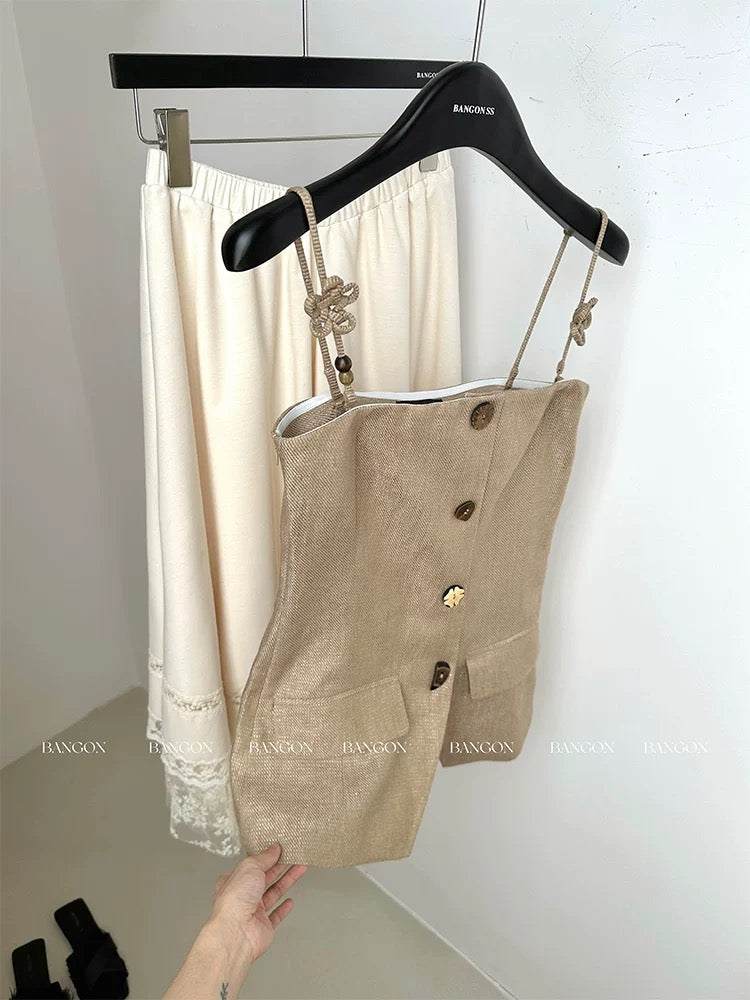 BANGON INS French retro tops 2025 summer new style celebrity temperament high-end tube top vest