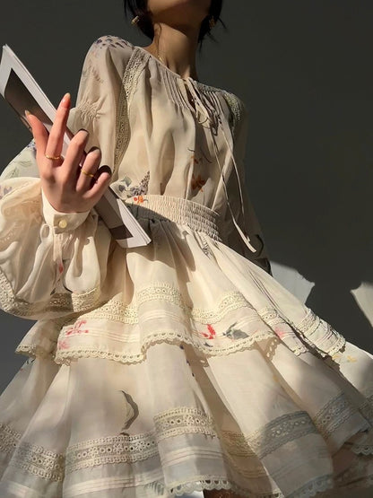 Aconiconi｜Moonshadow Camellia French high-quality shirt suit skirt vacation tutu skirt cake skirt