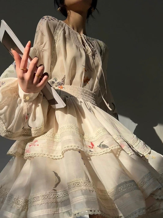 Aconiconi｜Moonshadow Camellia French high-quality shirt suit skirt vacation tutu skirt cake skirt