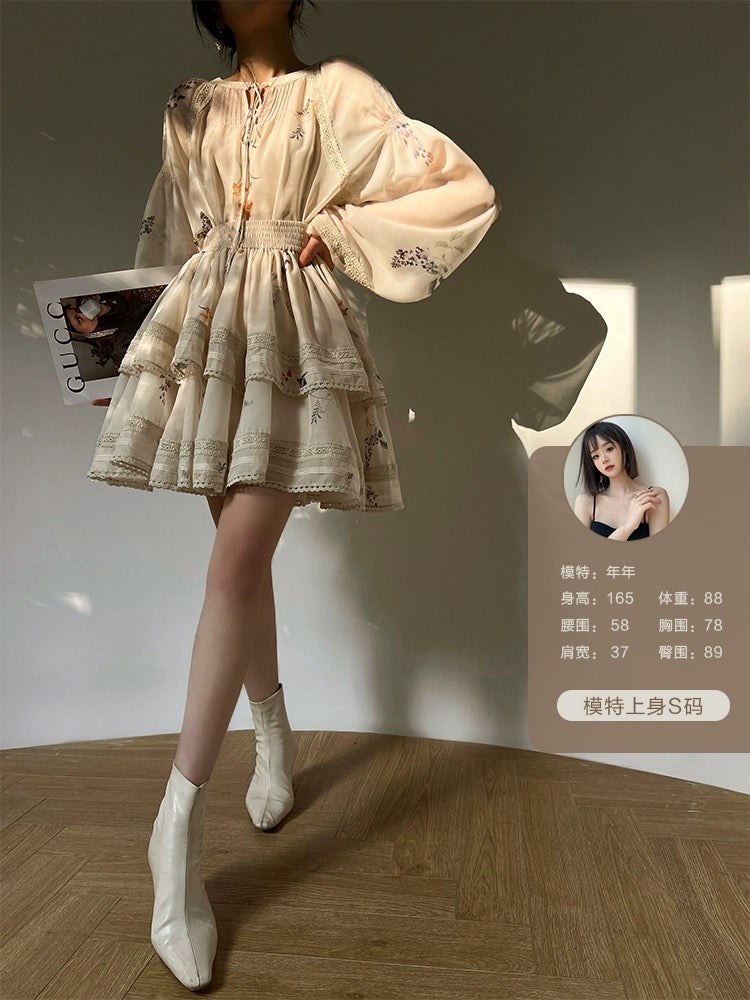 Aconiconi｜Moonshadow Camellia French high-quality shirt suit skirt vacation tutu skirt cake skirt