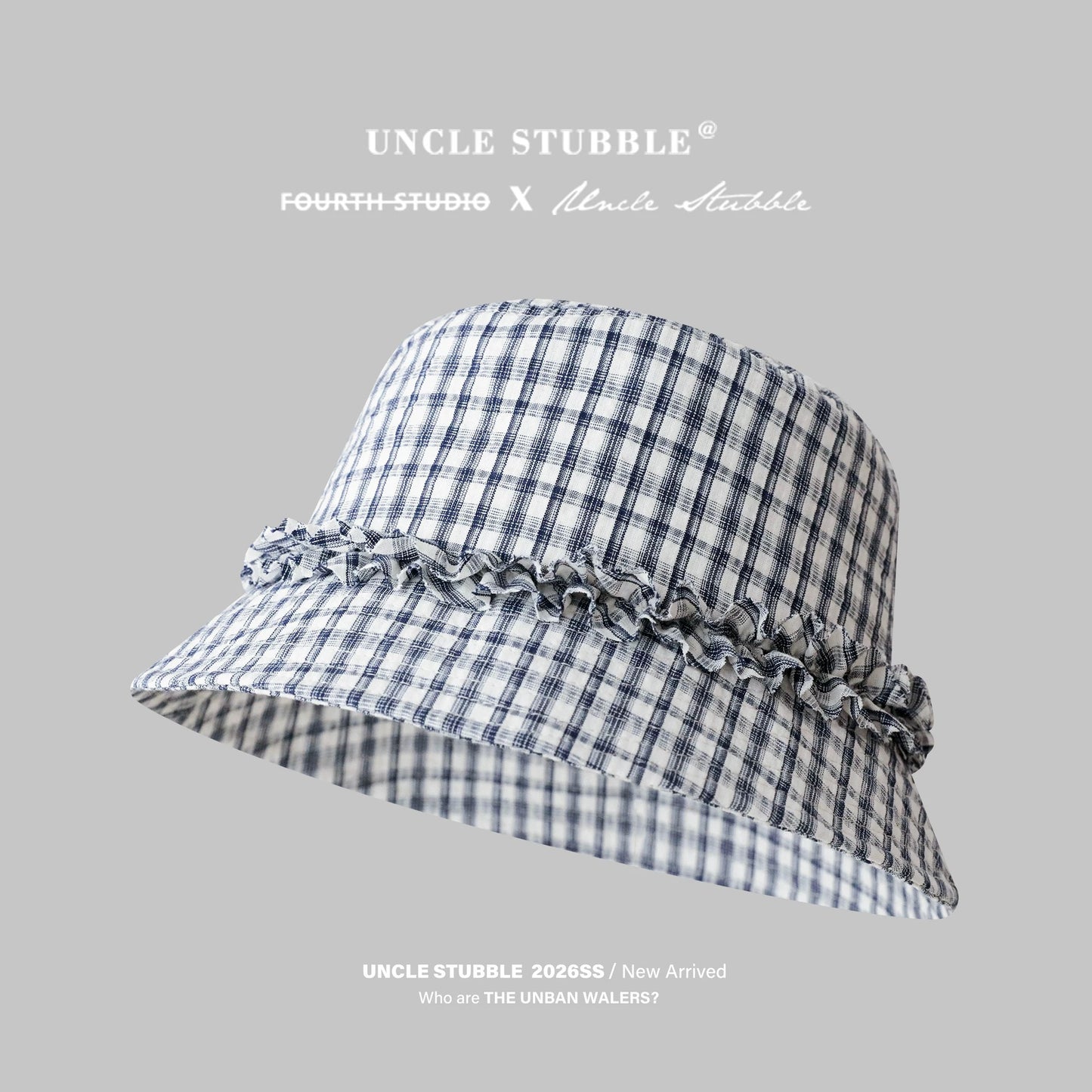 Sweet ruffled fisherman's hat, Korean style plaid bucket hat, wide brim, spring and summer sun protection hat, makes your face look smaller.