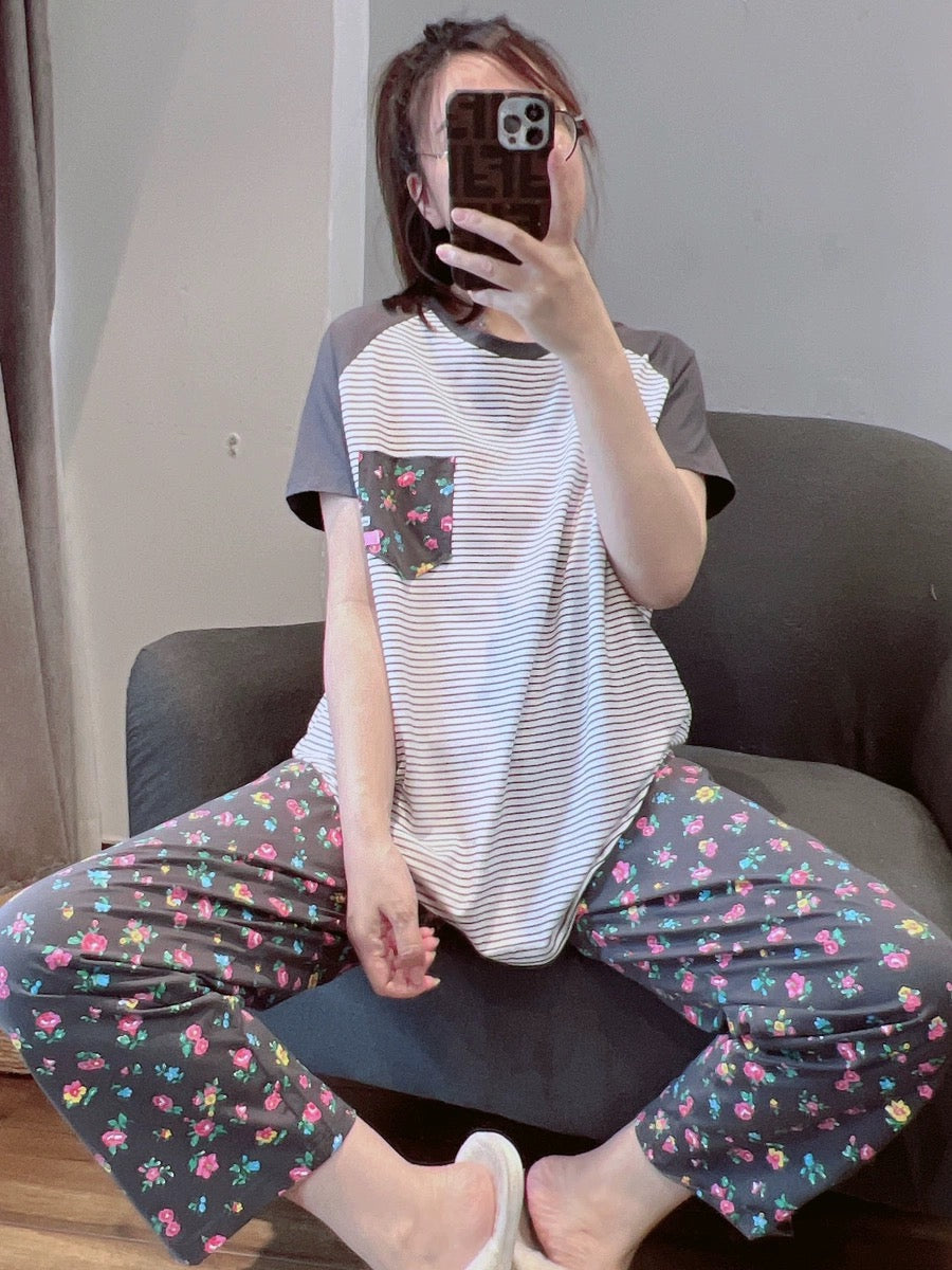 Japanese fresh floral pajamas for women spring and summer pure cotton short-sleeved trousers casual home wear suit that can be worn outside
