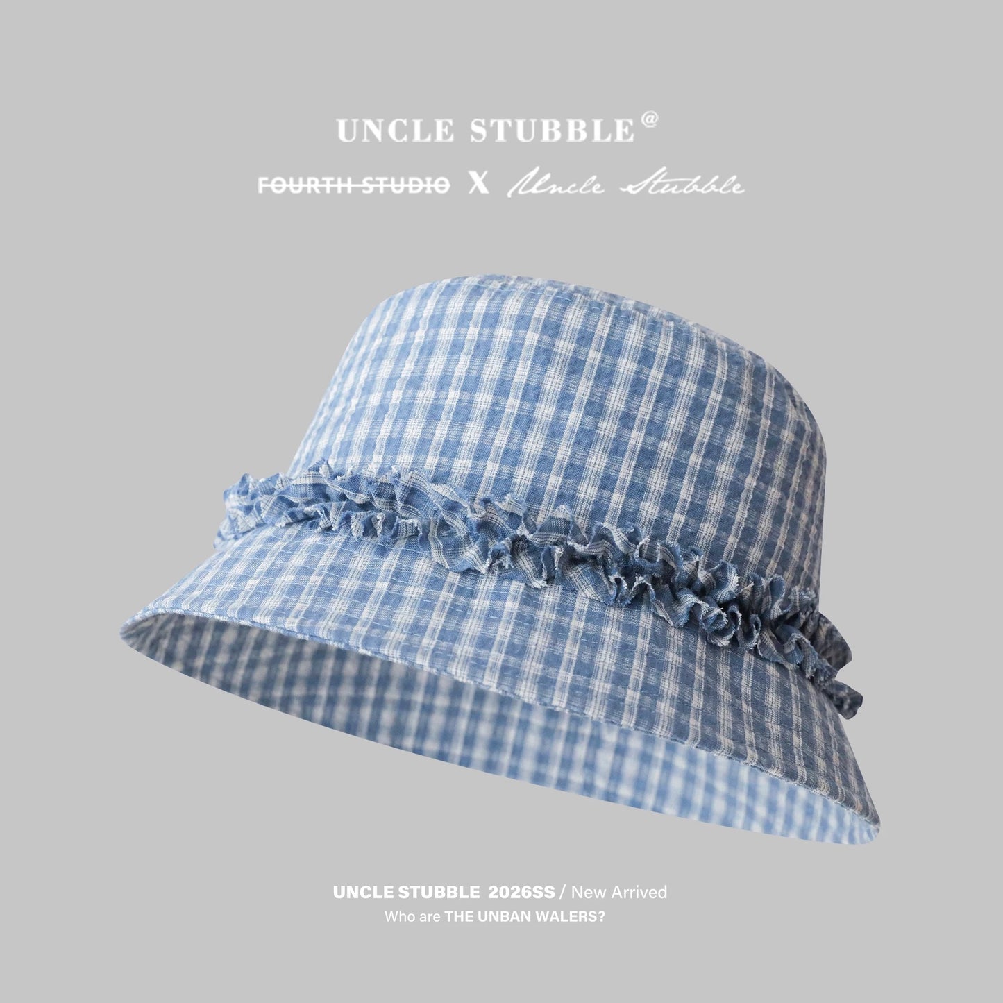 Sweet ruffled fisherman's hat, Korean style plaid bucket hat, wide brim, spring and summer sun protection hat, makes your face look smaller.