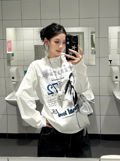 Pop-Pop Candy" American Retro Y2K-Style Graphic Long-Sleeve T-Shirt for Women – A Versatile, Casual Spring Base Layer with Subculture Vibes