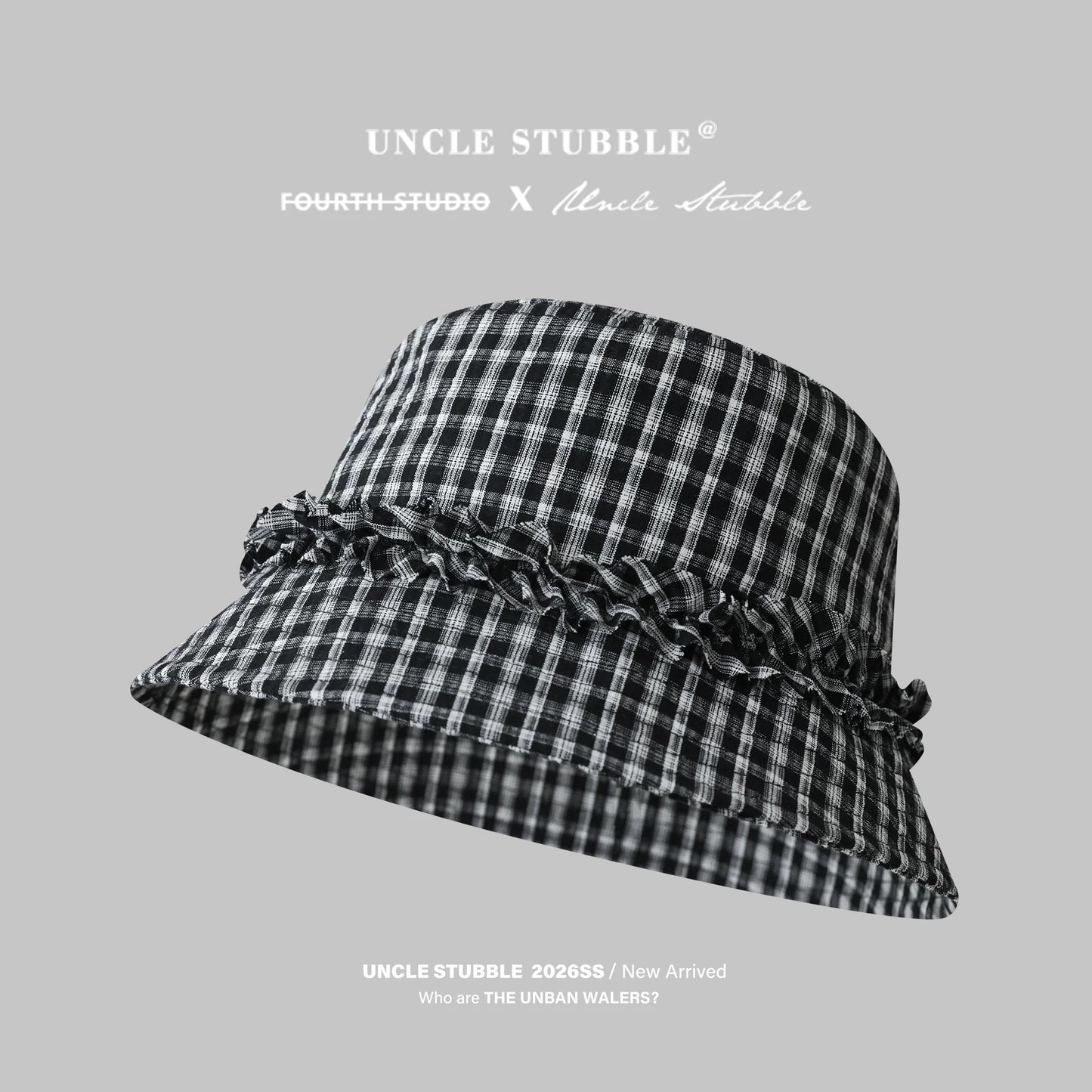 Sweet ruffled fisherman's hat, Korean style plaid bucket hat, wide brim, spring and summer sun protection hat, makes your face look smaller.