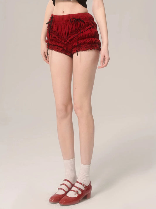 Red Cherry#Red white French versatile leg-lengthening niche original design hot shorts