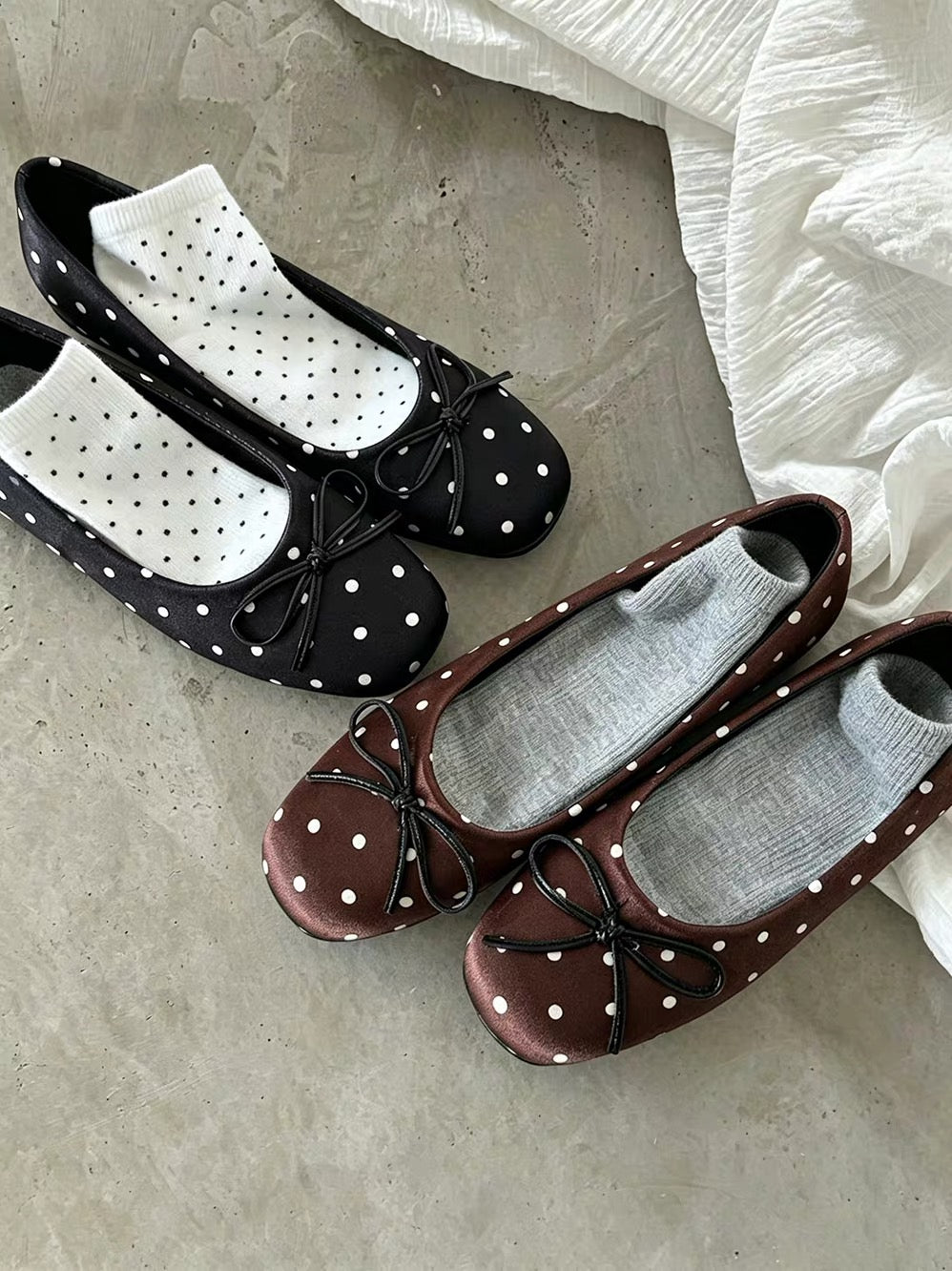 ITIM Women's Retro Polka-Dot Low-Cut Shoes – 2026 New Round-Toe Bow Mary Jane Slip-On Ballet Flats