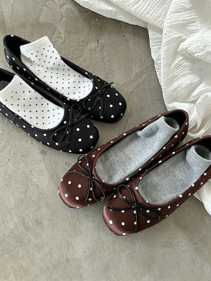 ITIM Women's Retro Polka-Dot Low-Cut Shoes – 2026 New Round-Toe Bow Mary Jane Slip-On Ballet Flats