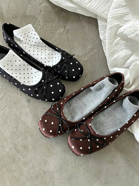 ITIM Women's Retro Polka-Dot Low-Cut Shoes – 2026 New Round-Toe Bow Mary Jane Slip-On Ballet Flats