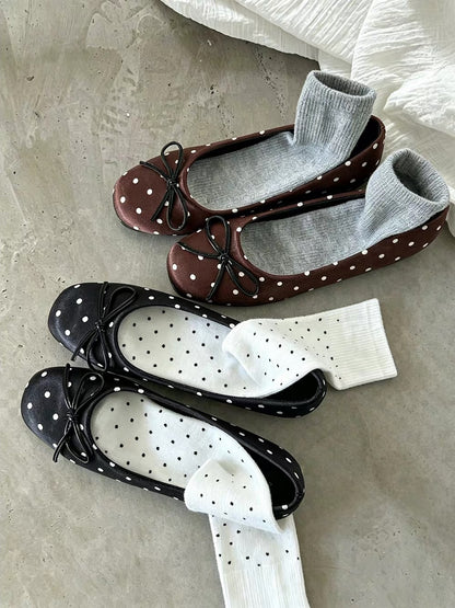 ITIM Women's Retro Polka-Dot Low-Cut Shoes – 2026 New Round-Toe Bow Mary Jane Slip-On Ballet Flats