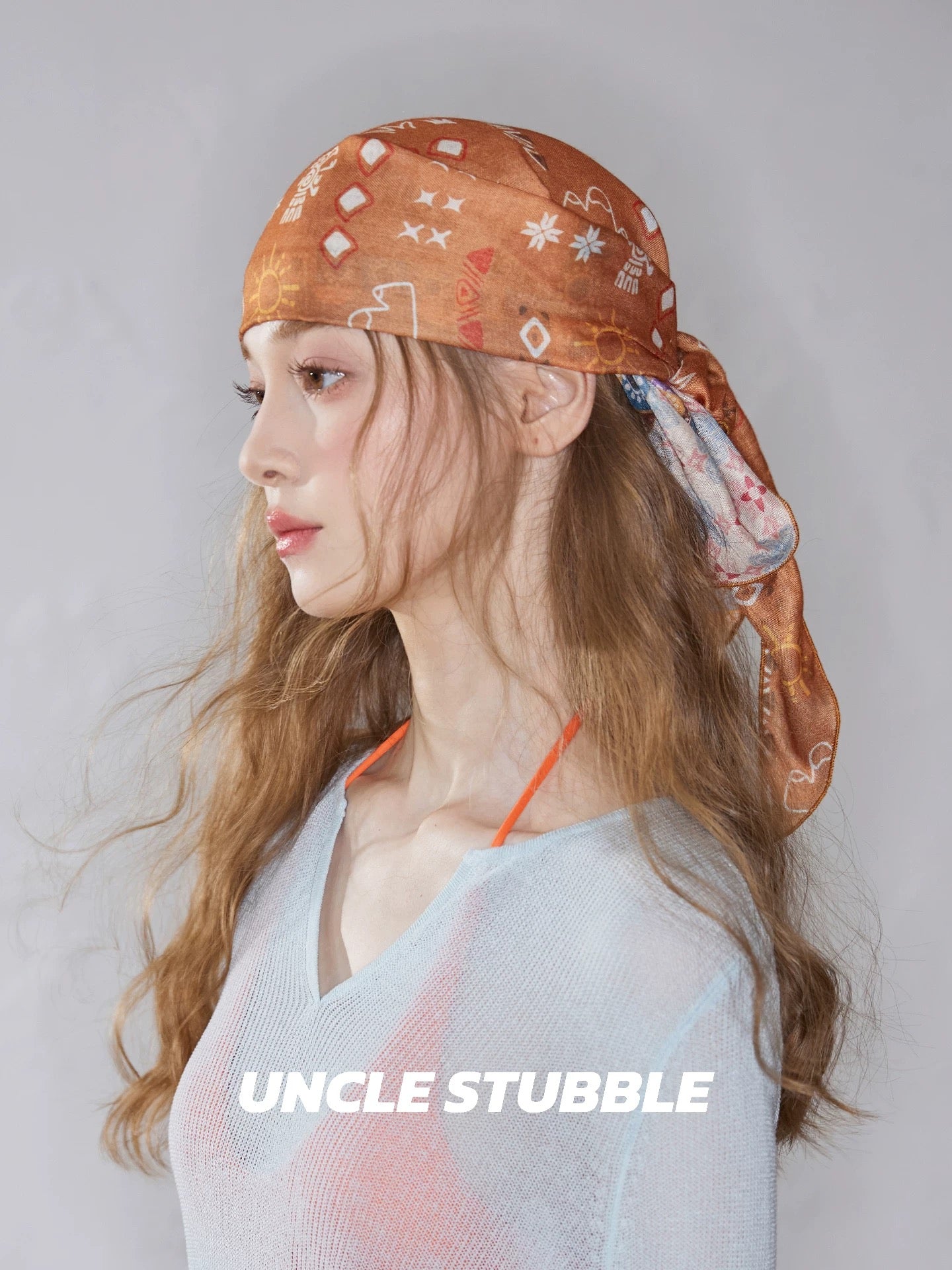 Women's Dirty Orange Retro Headscarf, Japanese Style Trendy Scarf, Multifunctional Elegant Triangle Scarf, Silk Scarf, Neck Scarf