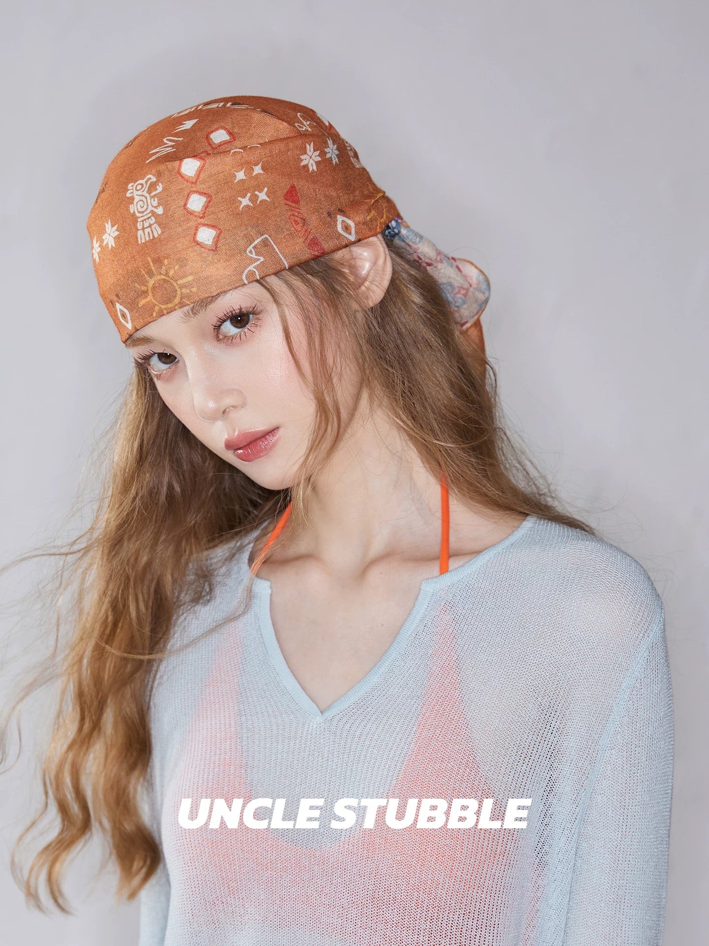 Women's Dirty Orange Retro Headscarf, Japanese Style Trendy Scarf, Multifunctional Elegant Triangle Scarf, Silk Scarf, Neck Scarf
