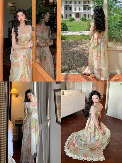 Lujin homemade "Midsummer Eden" Greek oil painting style heavy layered lace ruffled girl dress
