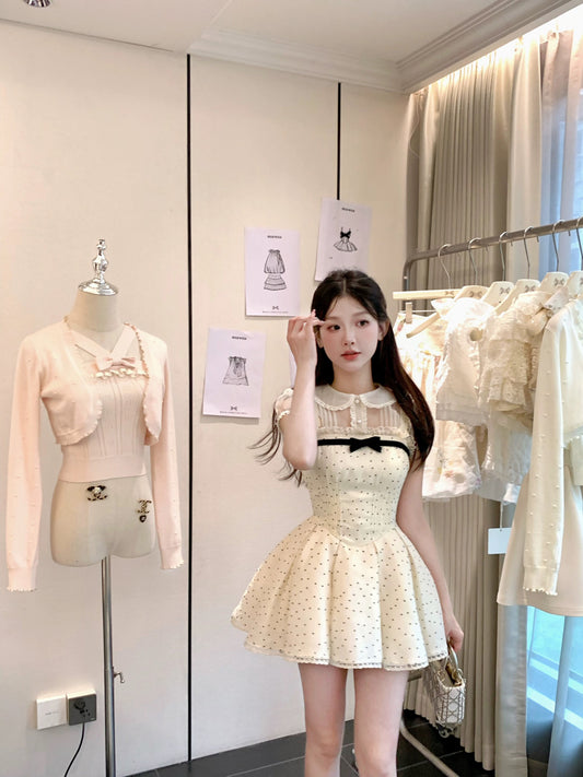 Miss Weiss "Swan Lake" heavy industry series organza satin bustle bow retro polka dot dress