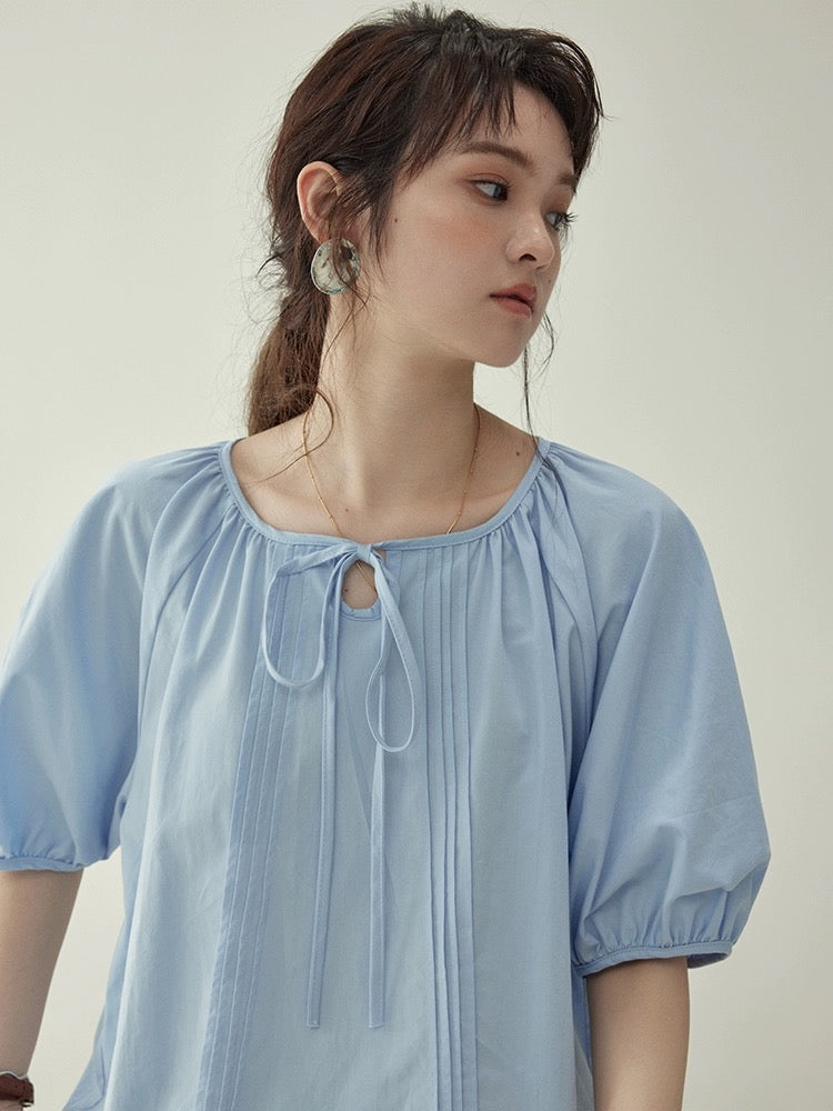 "Beijima AMUU Original" Designed Lace Puff Sleeve Shirt Women's Summer Round Neck Loose Short Sleeve Top